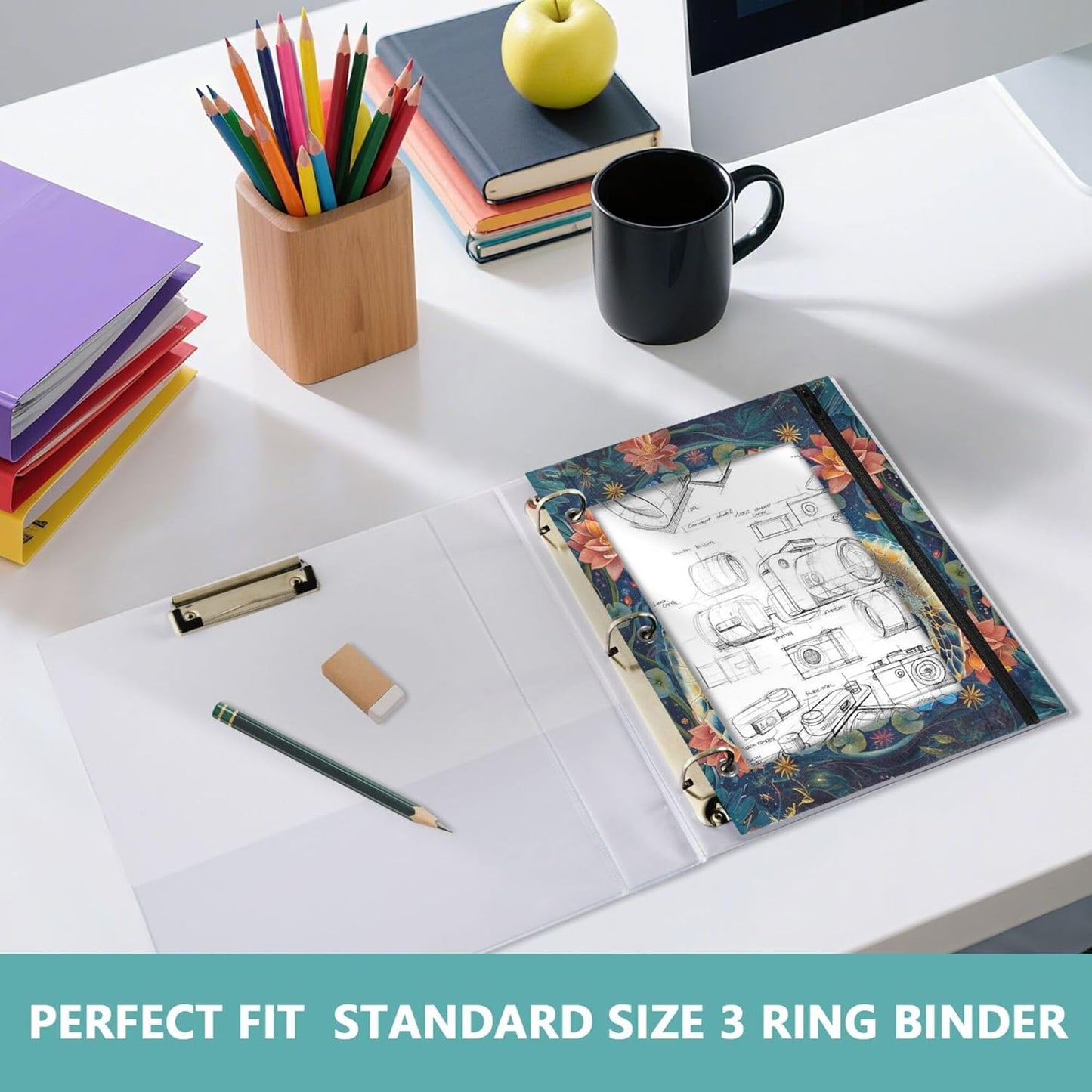 Largemouth Bass Fish 2 Pack 3 Ring Binder Pocket A4 Size Binder Pouches Clear PVC Loose Leaf Folder Sleeves Storage Bags for Files, Documents