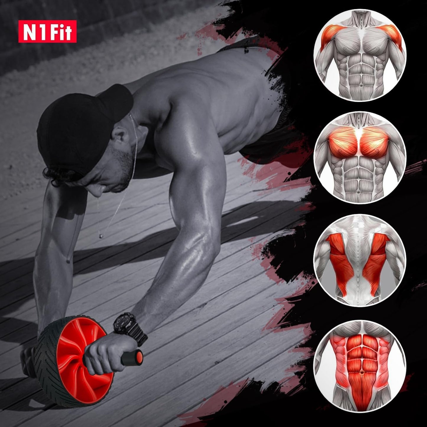 N1Fit Ab Roller Wheel - Ab Workout Equipment for Abdominal & Core Strength Training, Home Gym Fitness Equipment, Exercise Wheel for Men & Women