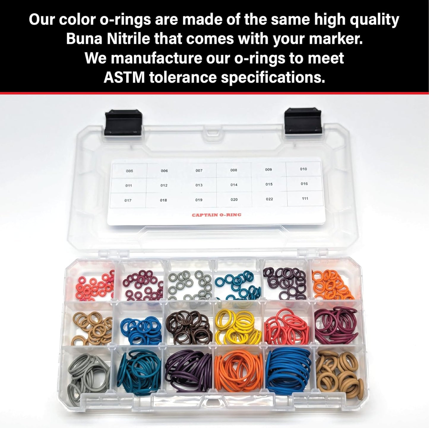 Large Color-Coded Paintball O-Ring Kit - 360 Pieces in 18 Essential Sizes