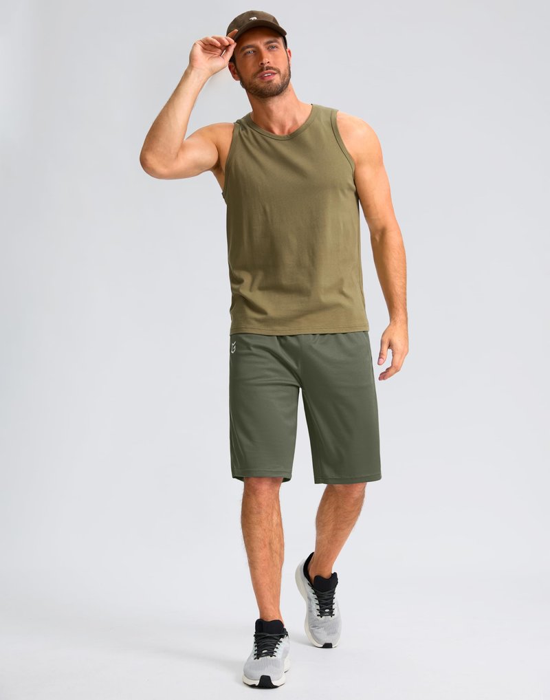 Men's Athletic Shorts with Pockets 9" / 11" Long Basketball Shorts Lightweight Quick Dry Gym Workout Shorts for Men(Sage,S)