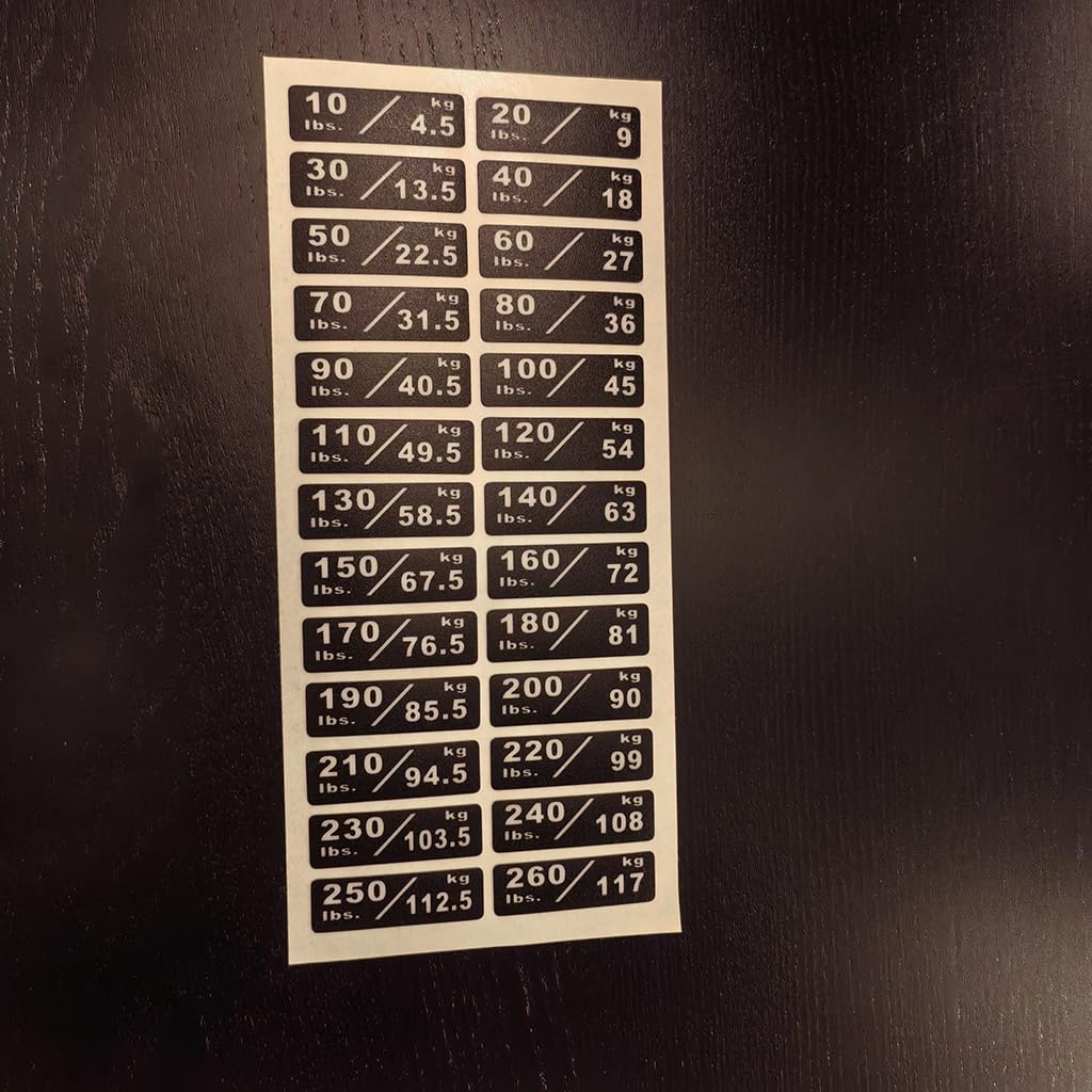10-260lbs/4.5-117kg Weight Stack Labels Custom Weight Plate Stickers Gym Equipment Sticker Fitness Equipment Stickers