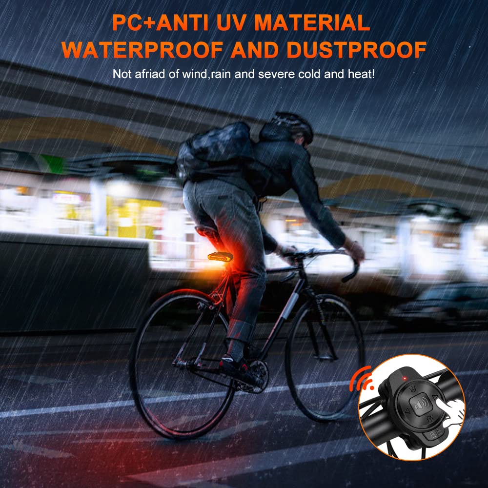 ONVIAN 2 Pack Smart Bike Tail Light with Turn Signals, Bike Alarm with Wireless Control Remote, USB Rechargeable Rear Bike Light, IP65 Waterproof Auto ON/Off Bicycle Lights for Night Riding