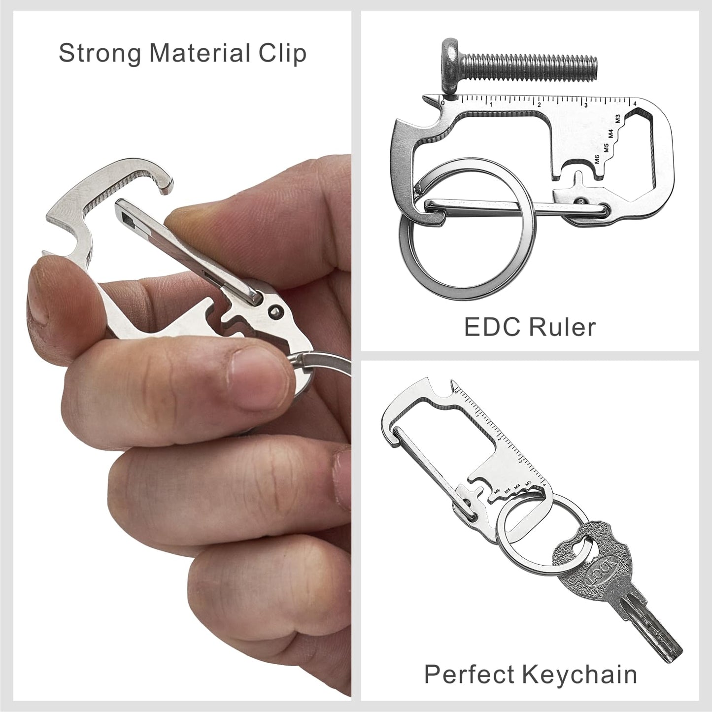 Keychain Carabiner with Bottle Opener, Stainless Steel Carabiner Clip for Car Keys, Mini Multitool Keychain Clip for Men Belt Hook, Heavy Duty Key Chain Ring Clip