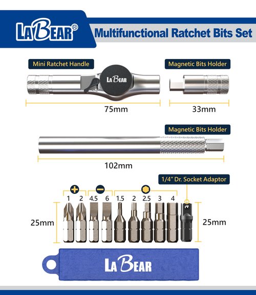 LABEAR- 12-in-1 Bike Multitool with Ratchet Wrench – Compact Folding T-Handle Repair Kit for Road & Mountain Bikes, Portable Cycling Maintenance Tool Set