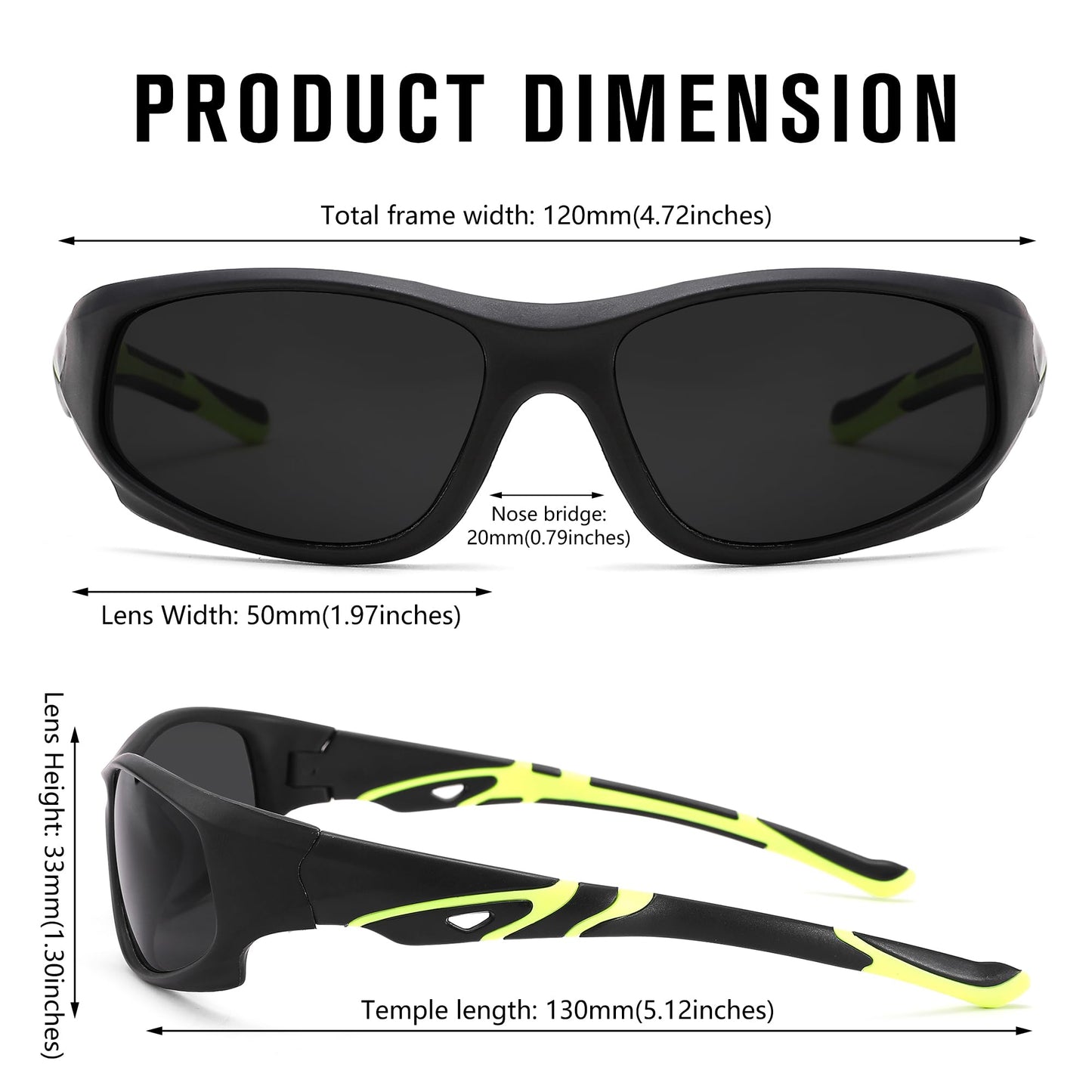 Kids Sports Polarized Sunglasses- Unbreakable Baseball Running Cycling Golf Sun Glasses for Boys Girls Age 4-12 - Matte Black/Gray