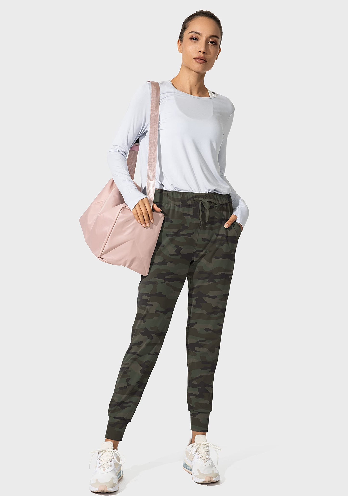 SANTINY Women's Joggers Pants Pockets Drawstring Running Sweatpants for Women Lounge Workout Jogging(Camo Dark Olive Multi_XS)