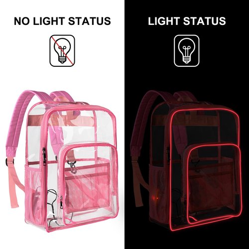 Waterproof Clear Backpack, 3 Modes Illuminated transparent backpack with Adjustable Straps for Women Men, Heavy Duty See Through Backpack for Work Sports Event