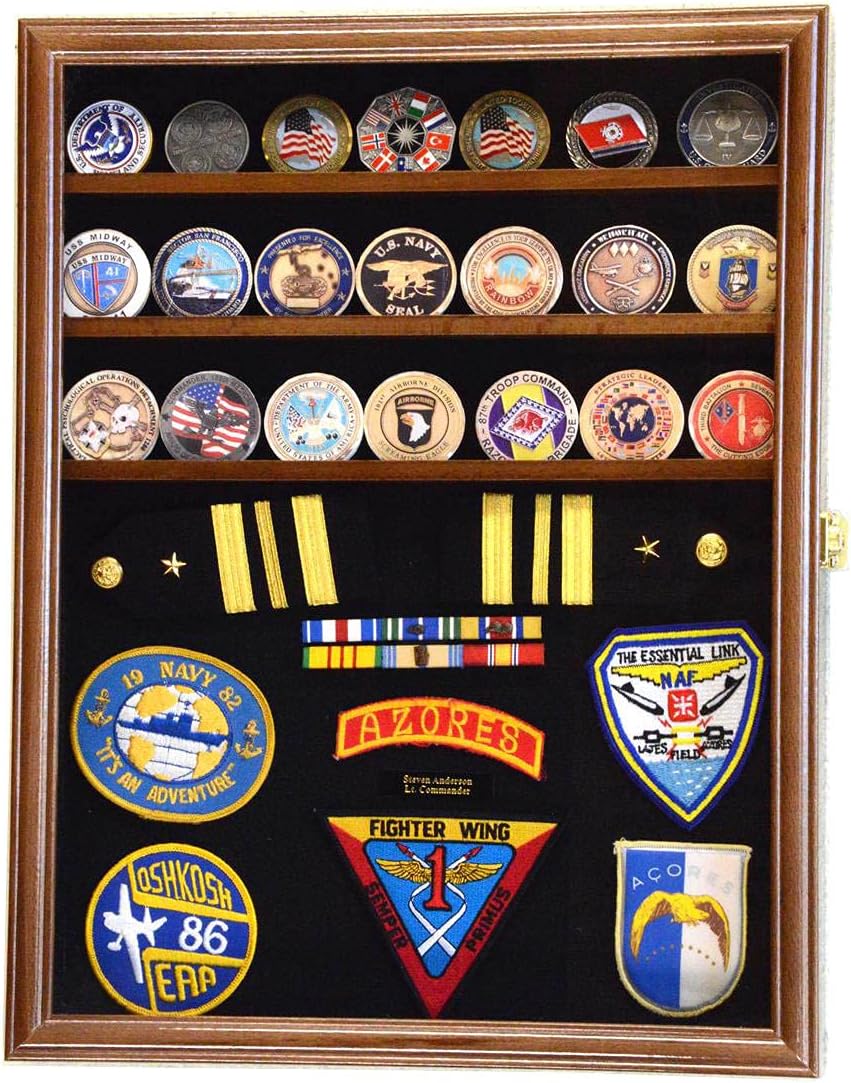 Challenge Coin/Medals/Pins/Badges/Ribbons/Insignia/Buttons Chips Combo Display Case Box Cabinet (Cherry Finish)