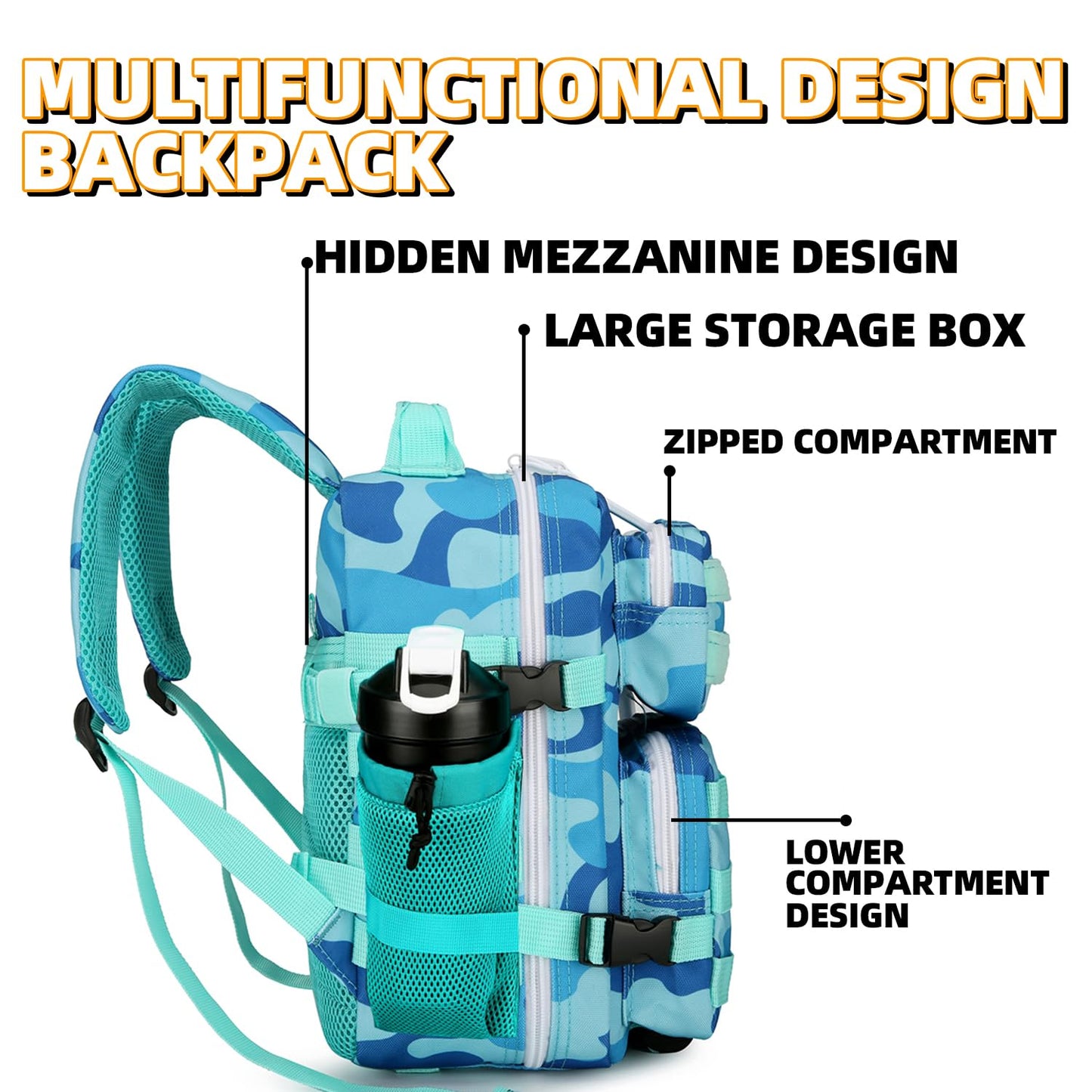 HongXingHai 9L Mini Tactical Backpack 9L Assault Pack 9L Tactical Backpack Hiking Fitness Backpack (Blue cp)