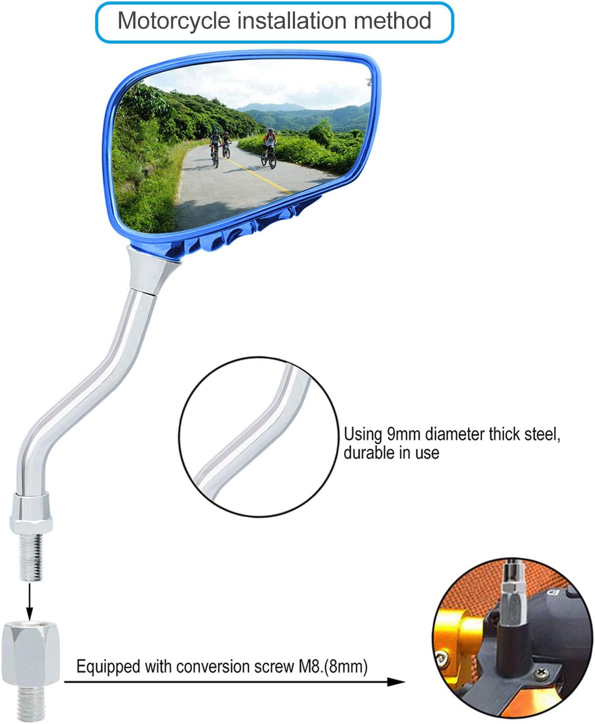 1 Pair Bicycle Mirror,Big View Bike Rear View Mirror Blindsight Multi Angle Adjustable Bike Mirror Billet Aluminum Chrome Plated Outside Skull Claw Style Also suitable for motorcycle mirror