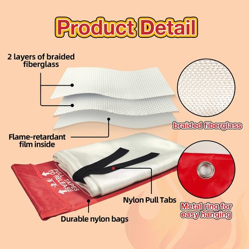 YUQILIN 10 Pack Fire Blanket Emergency for Home Kitchen, 39 x 39 Large Emergency Fire Suppression Blankets Fiberglass Flame Retardant Protection for Home Kitchen Car Office Warehouse Camping Safety