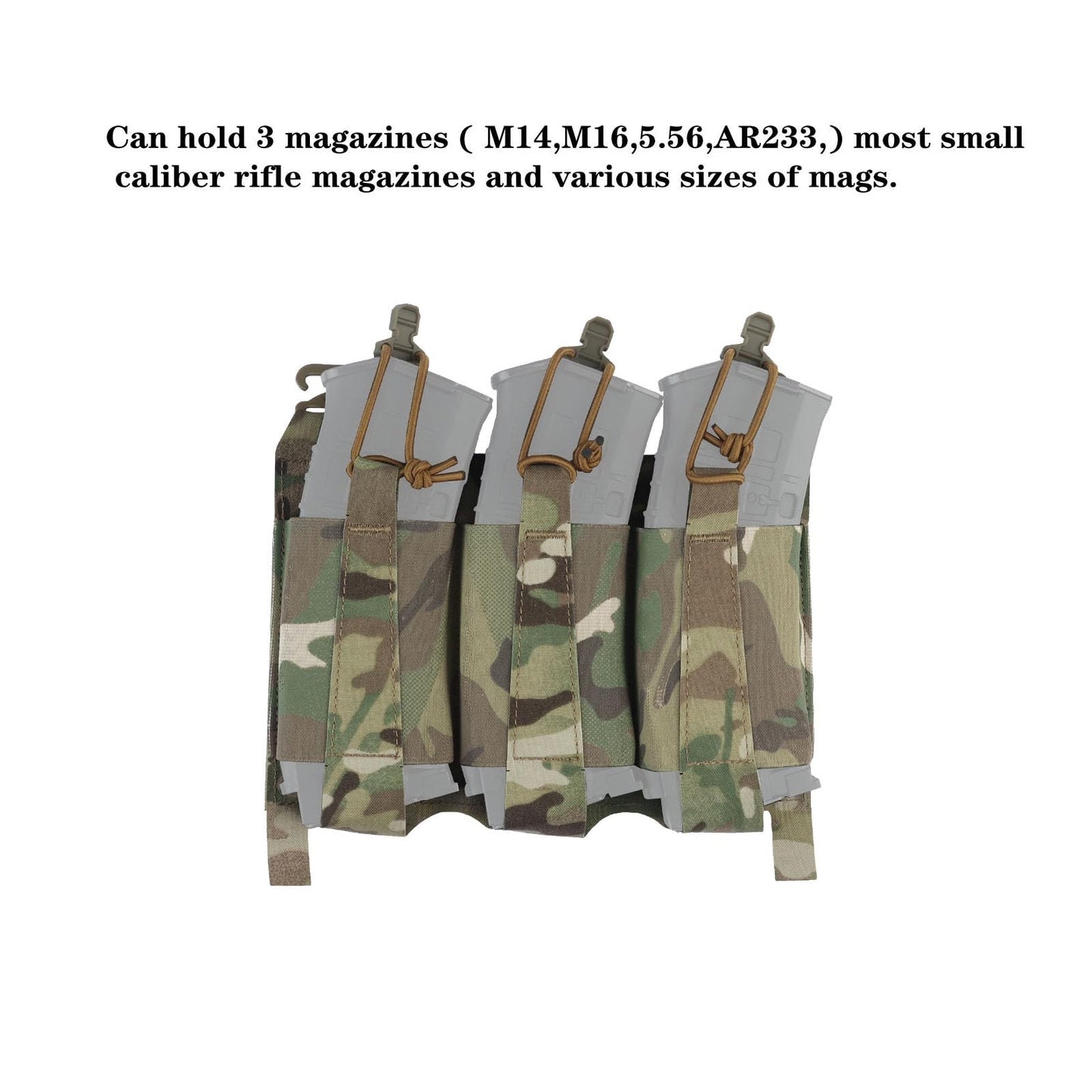 JFFCESTORE G-Hook Elastic Triple Magazine Pouch Tactical Placard Front Flap Hanging Pouch with,Magic Sticker Backing and Elastic Retention Straps (Camo)