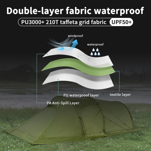 TENPLAY Camping Tent with Porch,2-3 Person,Double Layers,210T Taffeta,SBS Zipper,PU5000mm,Ultralight 11LBS,Easy Set up,2 Room 2 Doors,4 Season for Outdoor Camping Hiking Travel.