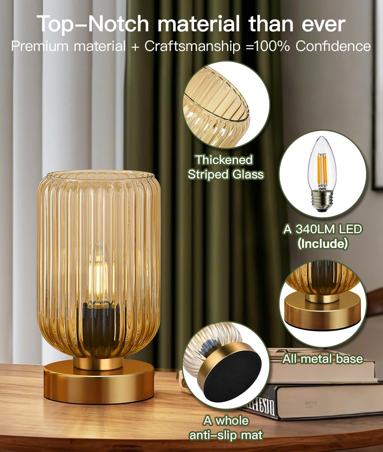 Touch Table Lamp for Nightstand - Small Bedside Lamps for Night Stands Bedroom Living Room, Dimmable Rechargeable Desk Lamp Battery Operated with Clear Glass Shade, Bulb Included