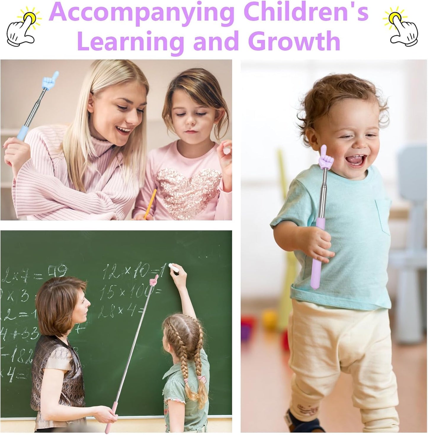 3 PCS Telescopic Pointer Finger Stick,Classroom Finger Pointer Stick Pointers,Kids Reading Finger Pointer Stick,Collapsible Finger Pointing Stick,for School Kindergarten Elementary,Classroom Supplies
