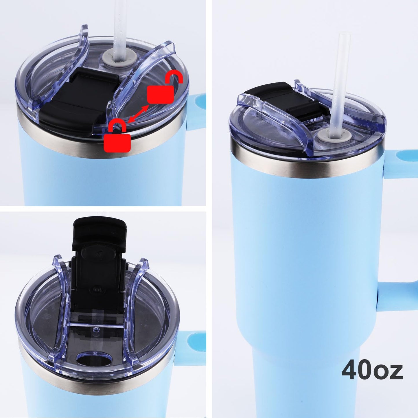 2pcs Replacement Lid for Stanley Quencher, No Spill Travel Tumbler Lids Replacement Tumbler Lids 40 oz No Leakage Plastic Replacement Lids Tumbler Cup Lids for Stanley Cup (Black, Threaded)