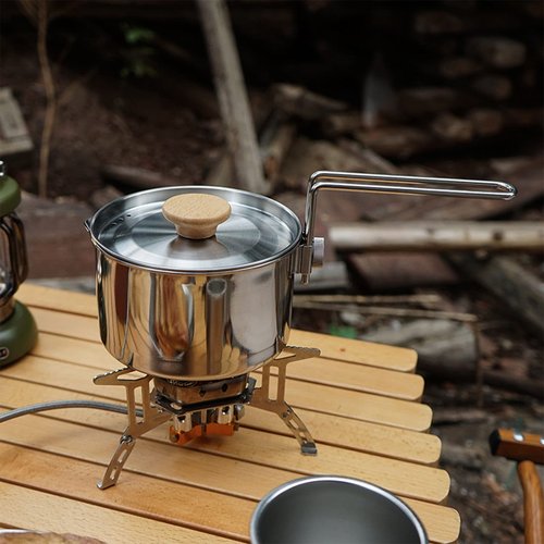 Topyond 1L Stainless Steel Portable Camping Cookware Pot, Foldable Handle, Hiking Backpacking Picnic Gear, Bushcraft Cooking