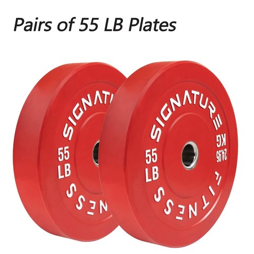 Signature Fitness 2" Olympic Bumper Plate Weight Plates with Steel Hub, 55LB Single, Colored