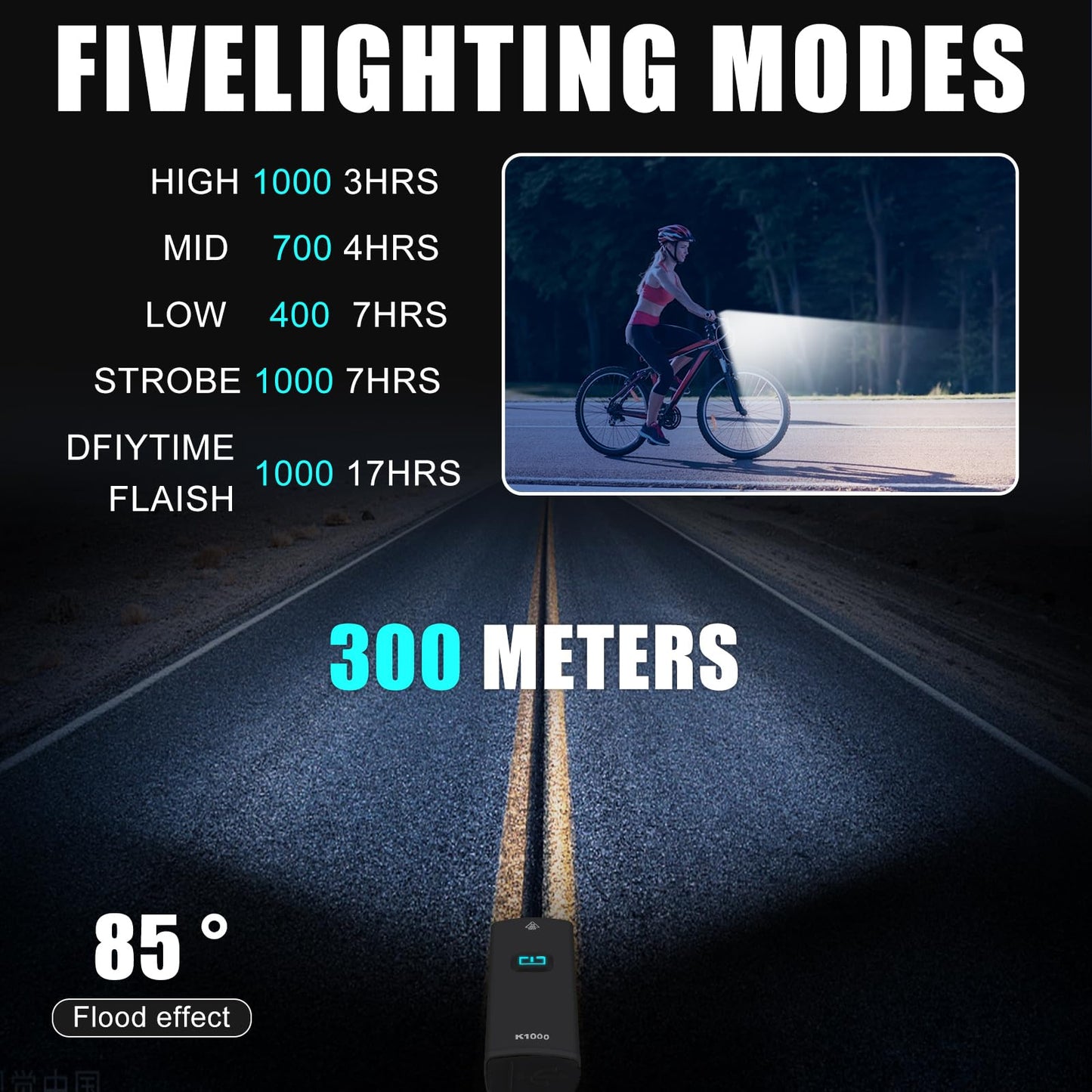 2024 Super Bright bike lights and Rear lights,bike lights suitable for nighttime cycling,USB-C fast charging with a capacity of 3000mAh,5-brightness adjustable anti glare self illumination bike lights