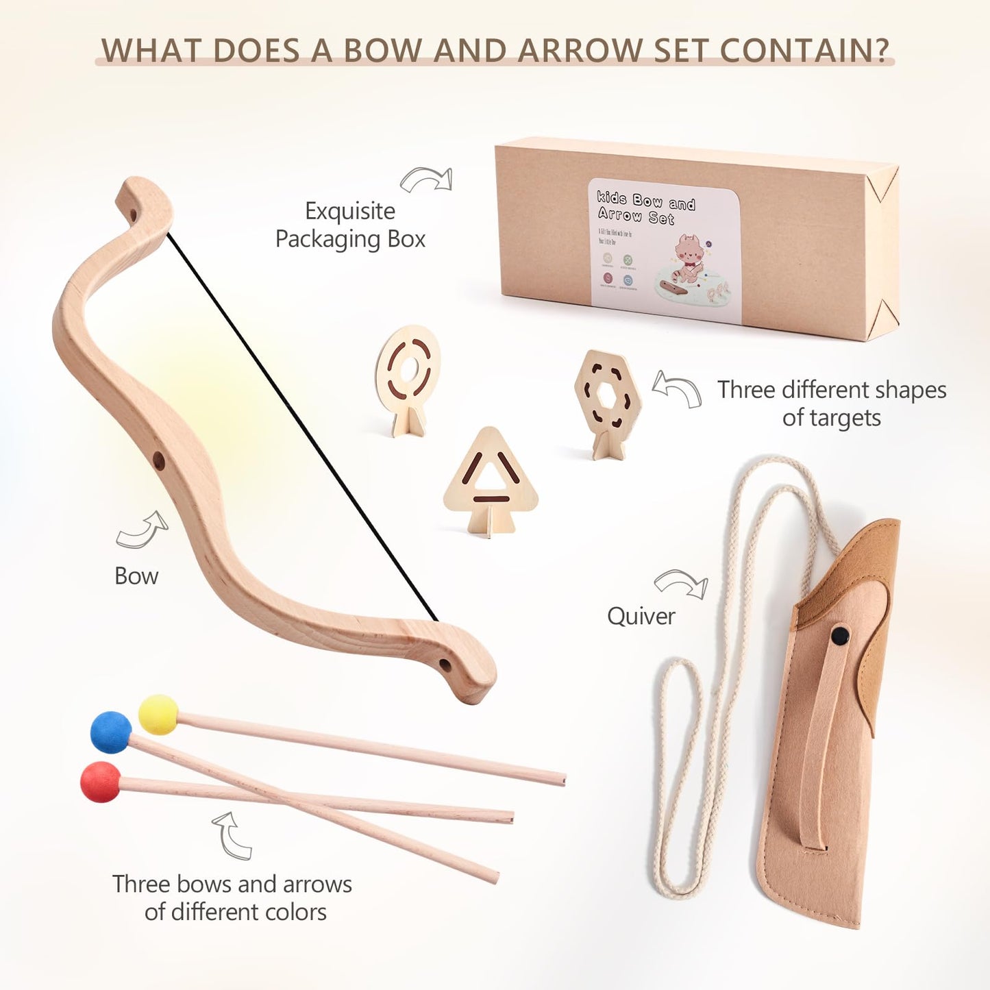 Kids Bow and Arrow Wooden Archery Toy Set for Kids Ages 3+ Bow and Arrow Set Includes 3 Arrows 3 Targets Quiver Indoor and Outdoor Toys for Children Boys Girls