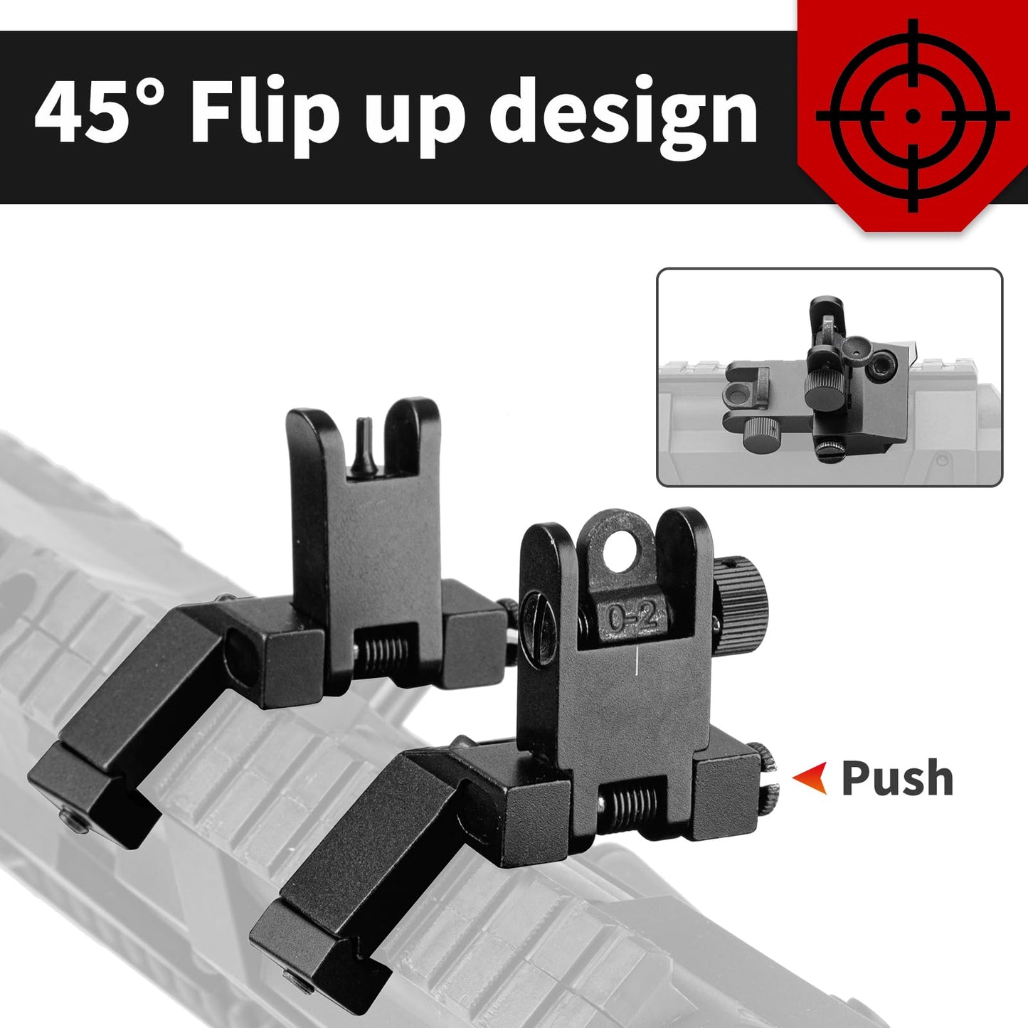 Aisunoutdoor 45 Degree Offset Flip Up Iron Sights Rapid Transition Front and Rear Backup Sights
