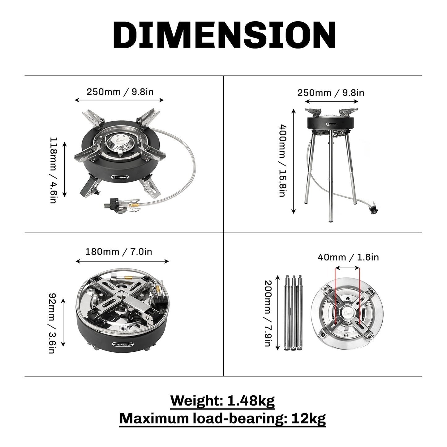 Fire-Maple Saturn X Camping Stove - High-Power Outdoor Cooking Stove with Dual Preheating Tubes, Wind-Resistant, Adjustable Height and Foldable Supports for Camping