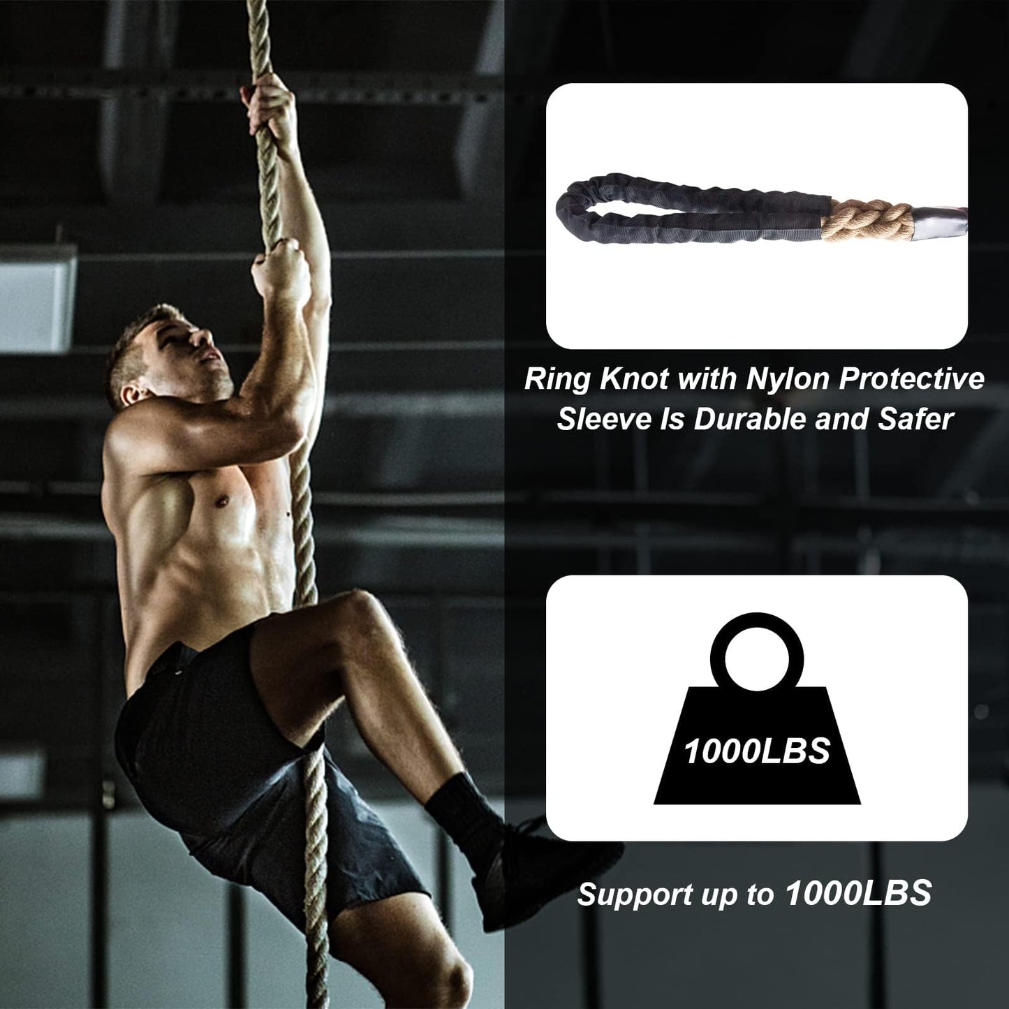 Keepark 10ft Gym Climbing Rope - Natural Hemp Rope Climbing Rope1.5 Inch in Diameter No Mounting Bracket Included