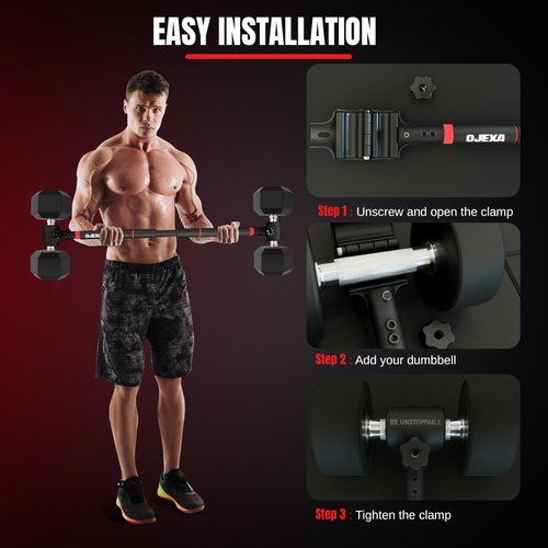 OJEXA Dumbbell Converter to Barbell Set - Adjustable weights & Up to 200 lb Capacity Weight Barbell - Steel Clamp - Barbell Dumbbells Converter for Home Gym - Weight Lifting for full Body Workouts