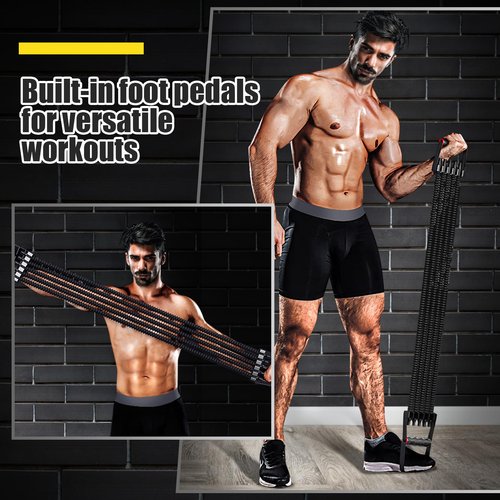 Utypee Chest Expander with 5 Adjustable Levels, 60 lbs to 300 lbs - Built-In Pedal, Honeycomb Grips, Reinforced Fabric Springs