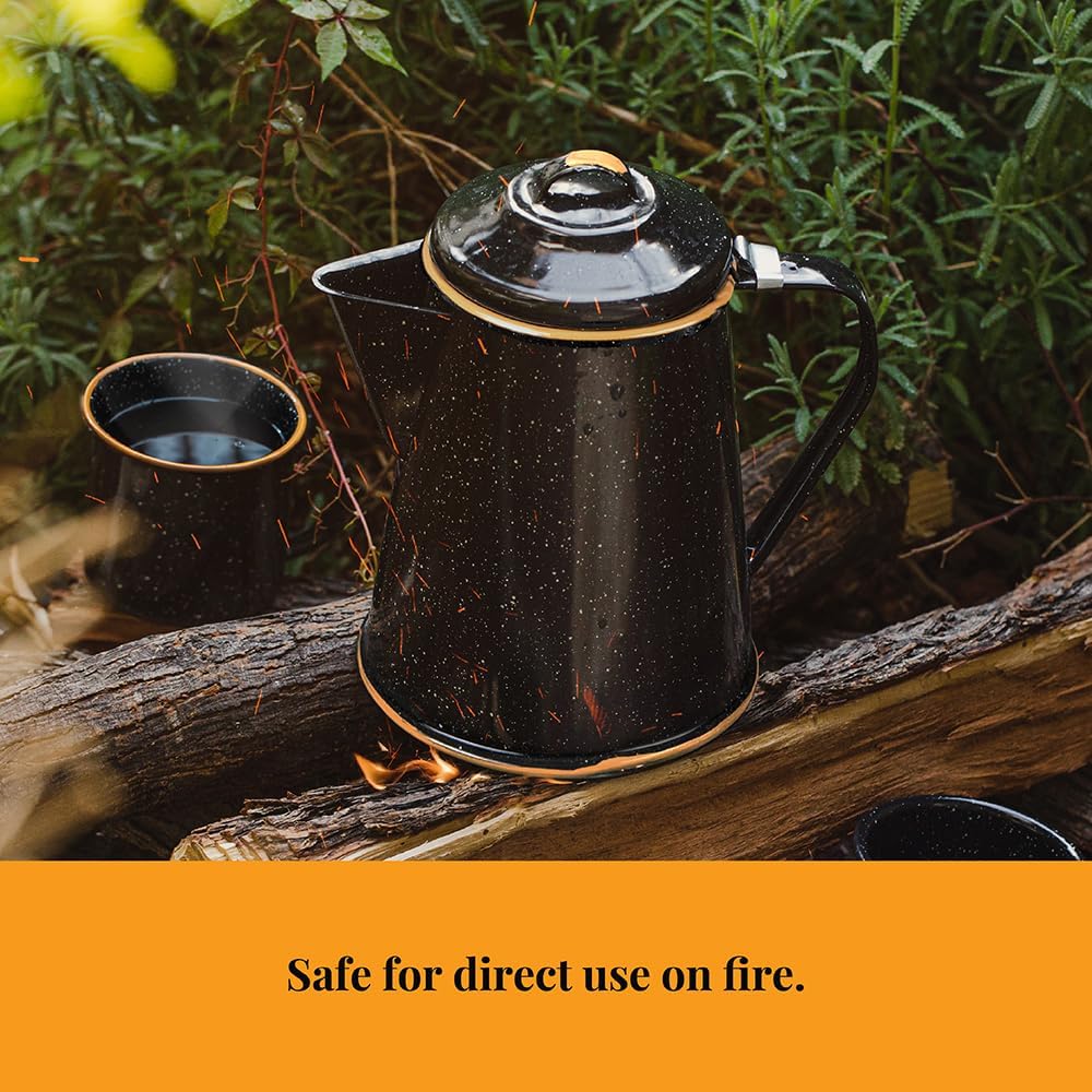 Granite Ware Coffee Boiler, 3-Quart - Stovetop or Campfire Coffee Pot, Durable Enameled Steel for Rapid Heat Absorption, Energy Efficient Design for Outdoor Adventures (Speckled Black)