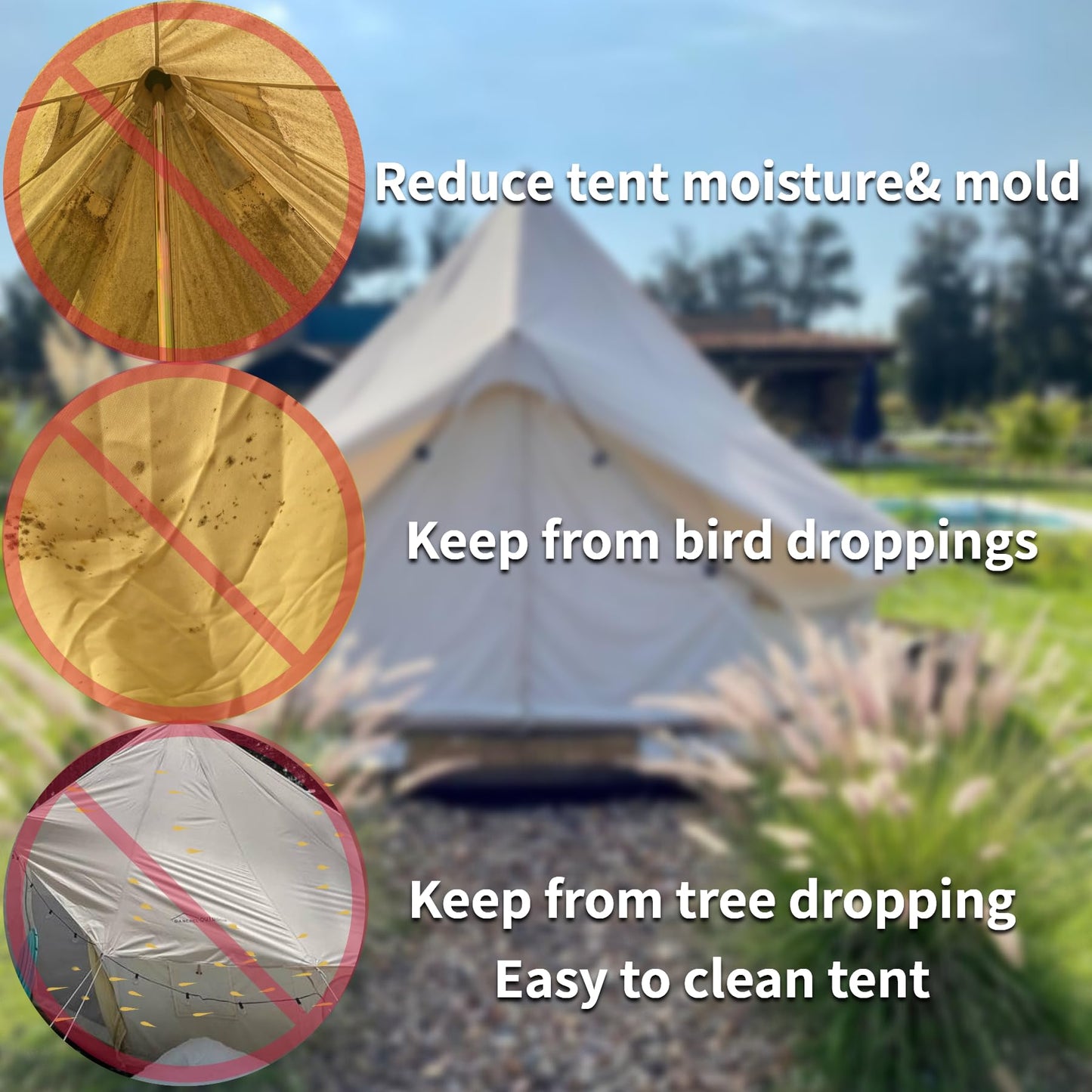 DANCHEL OUTDOOR 4 Season Waterproof Rain Fly Tarp for Yurt Tent, Portable Glamping Tent Cover Protector Awning Canopy for B5 16.4ft/5m Bell Tent Camping Accessories Replacement Beige