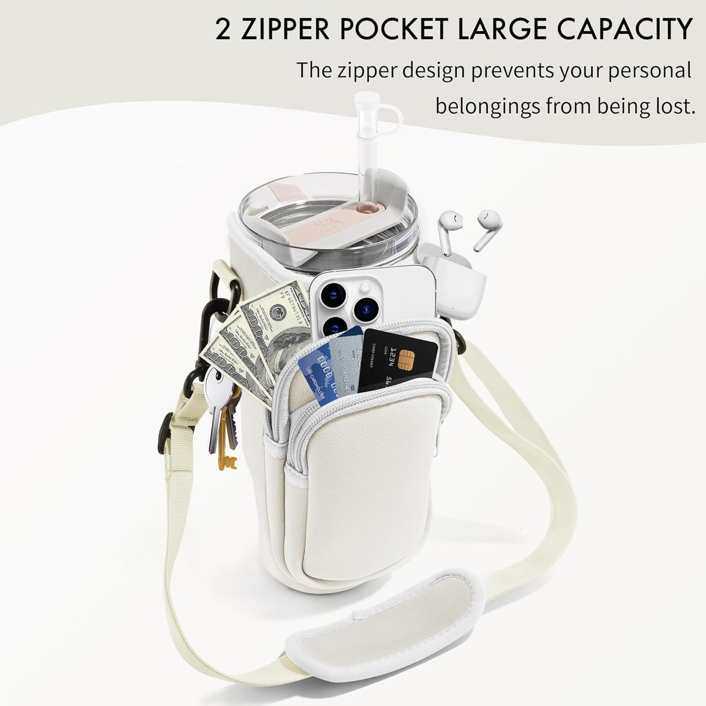 Water Bottle Carrier Bag for Stanley Cup 40/30 Oz | Adjustable Strap & Phone Pocket