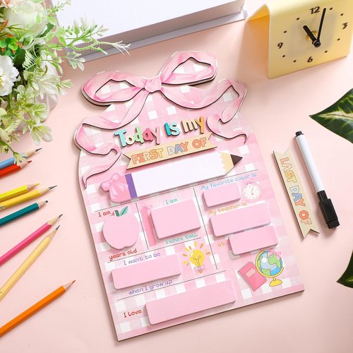 1 Set Pink Bow First Day and Last Day of School Board Sign for Kids Pink Bow School Chalkboard with Markers Reusable Personalized Chalkboard for Kids Preschool Kindergarten Photo Prop Gifts