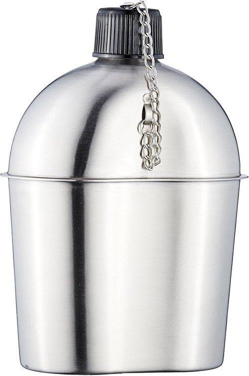 DARTMOOR G.I. Army Stainless Steel Canteen Military with Cup and Green Nylon Cover Waist Belt for Camping Hiking