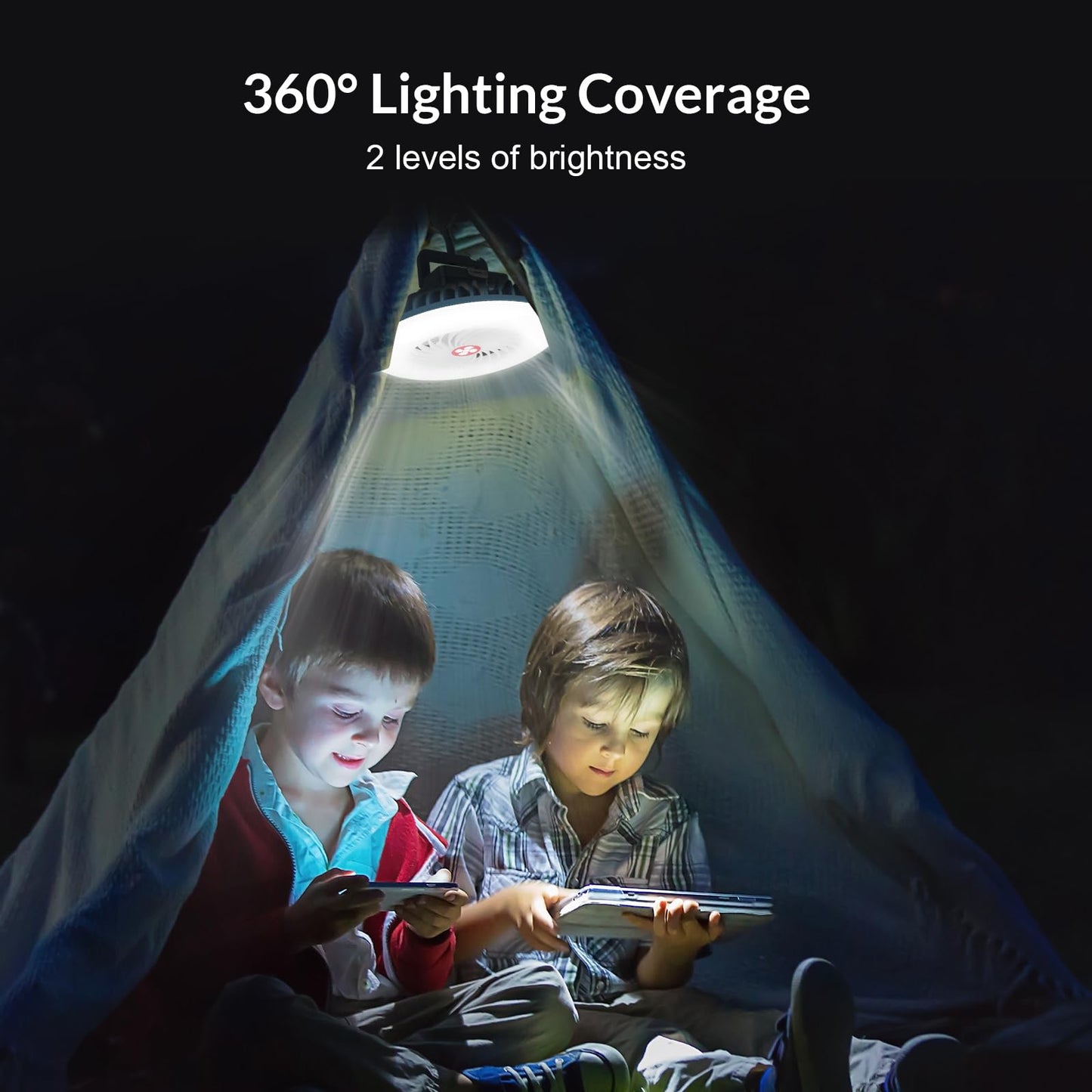 2 Packs Portable Camping Fan with LED Lantern,USB Rechargeable for Phone Waterproof Tent Fan with Hanging Hook Magnet Survival Kits for Indoor Outdoor Hiking Car Office Desk Outdoor Emergency Power
