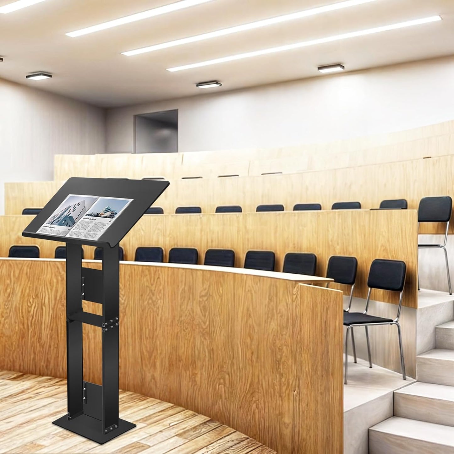 Podium Stand, Lecterns & Podiums, Acrylic Adjustable Angles with Metal Base, Podium for Church, Weddings, Classroom, Speech, 24" L x 16" W x 43.5" H (Clear)