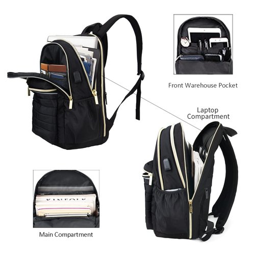 KEOFID Anti-Thief Travel Backpack with USB Charging Port for Men and Women, Casual backpack for College(Carbon and Golden)