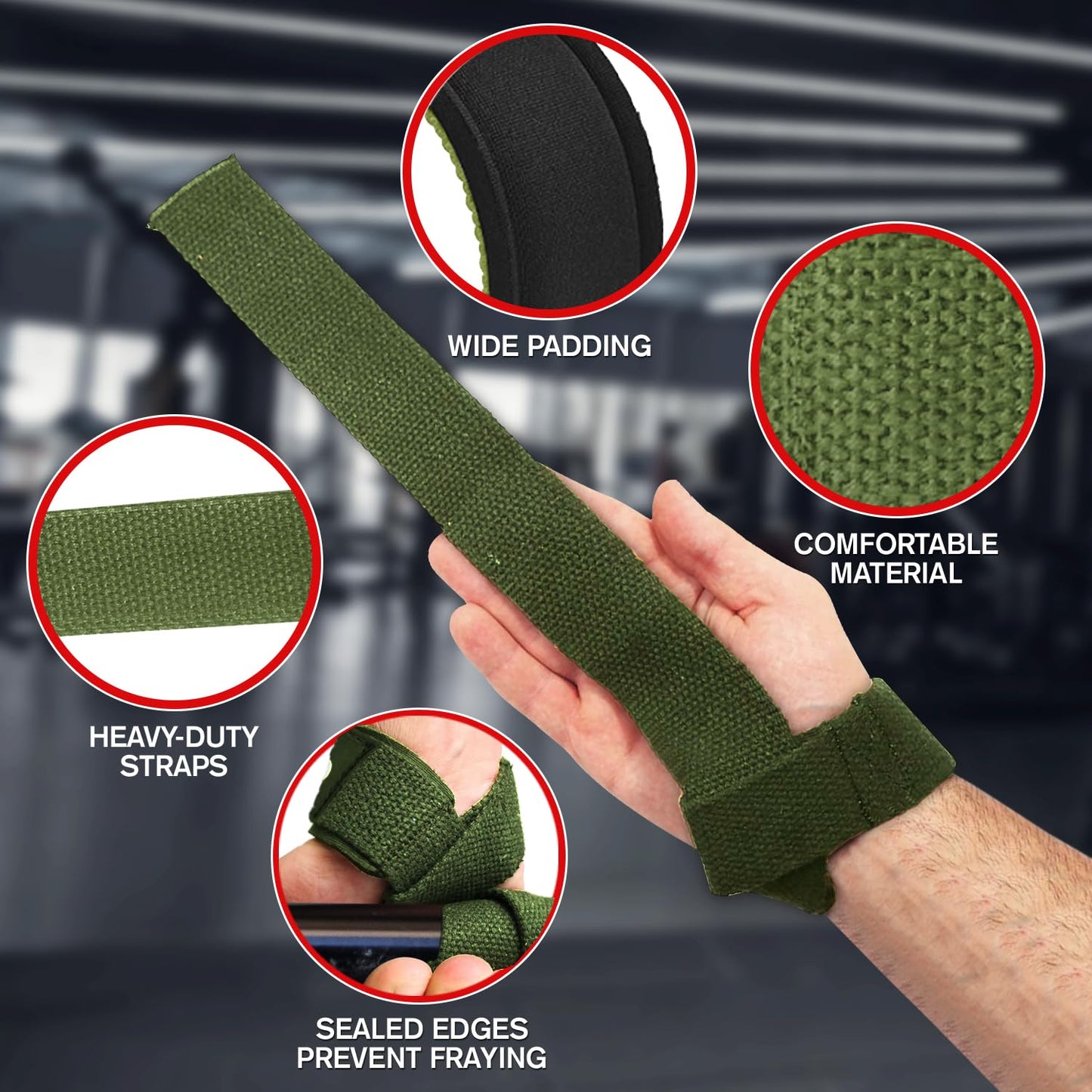 Premium Weightlifting Wrist Straps for Strength Training, Bodybuilding, Powerlifting, X-fit, Shrugs, Barbell, Deadlifts, Pull Ups, 23in for Extra Gripping Support - Plus Extra Padding - Dark Green
