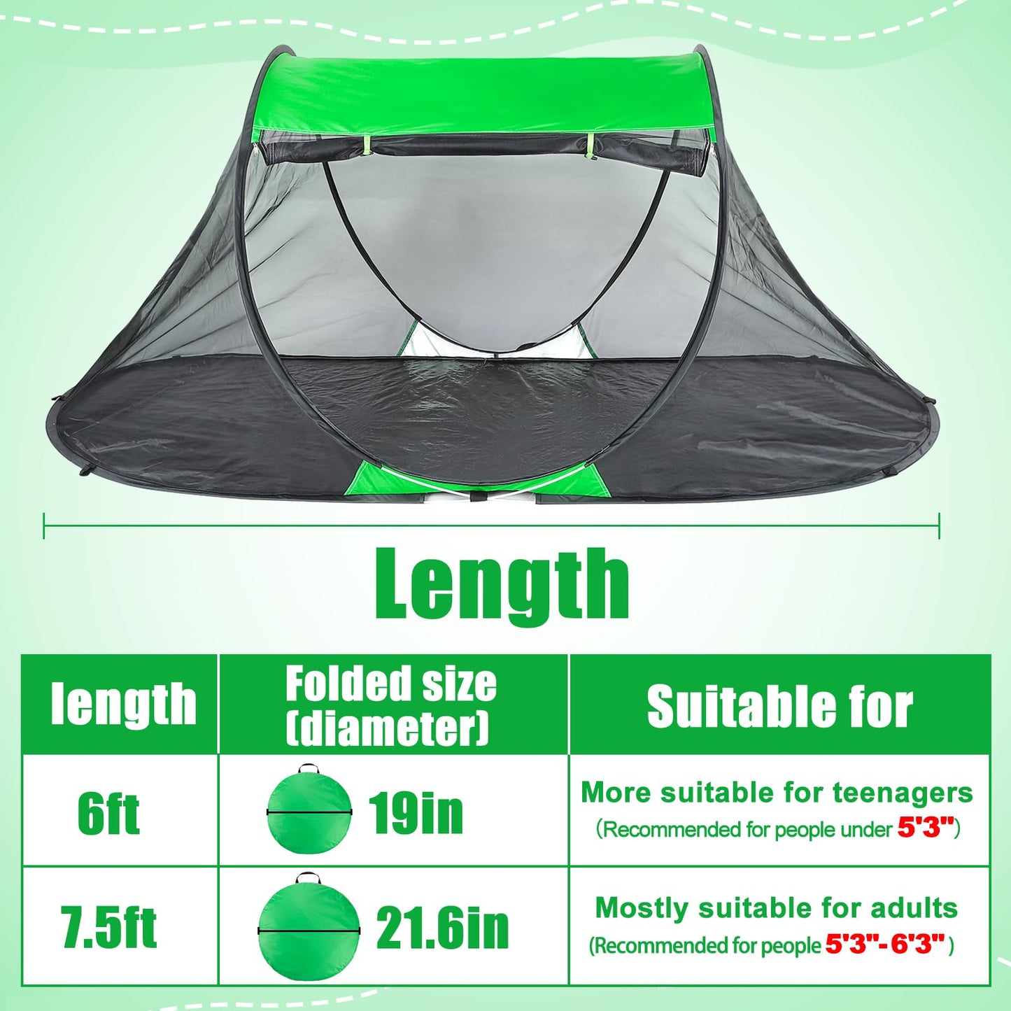 1 Person Pop-up Mosquito Tent for Camping - Breathable & Fine Mesh Camping Bug Screen Net with Carry Bag, 7.5ft Instant Portable Screen Tent for Adults Men Women Summer Hiking