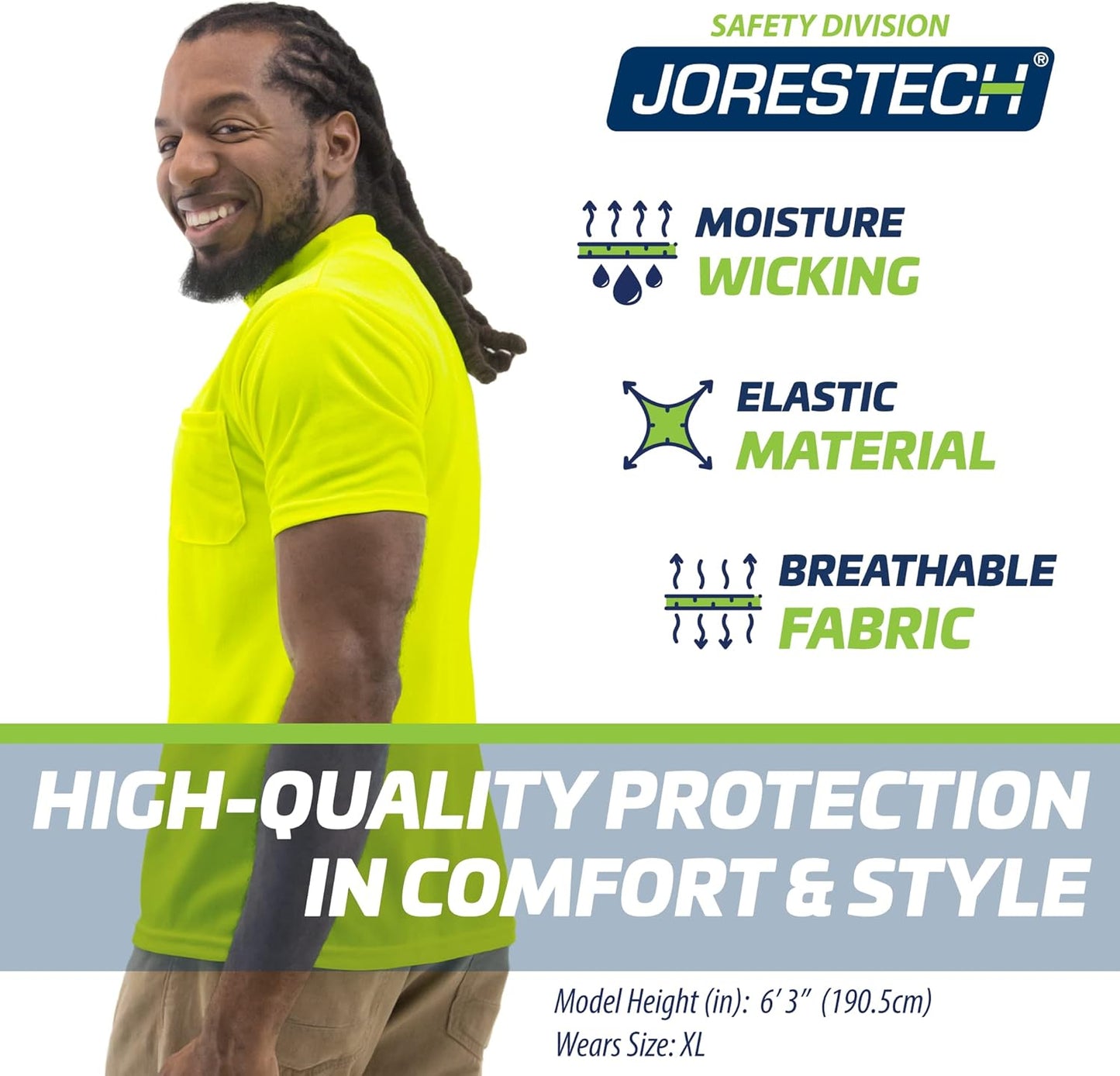 JORESTECH Safety High Visibility Orange or Yellow Short Sleeve Work T Shirt with Chest Pocket, Moisture Wicking Fabric