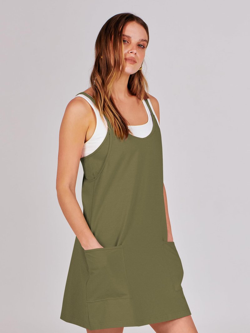 ANRABESS Women Athletic Dress Summer Tennis Workout Active Sports Mini Romper Dress Built in Shorts Travel Vacation Clothes Army Green Large