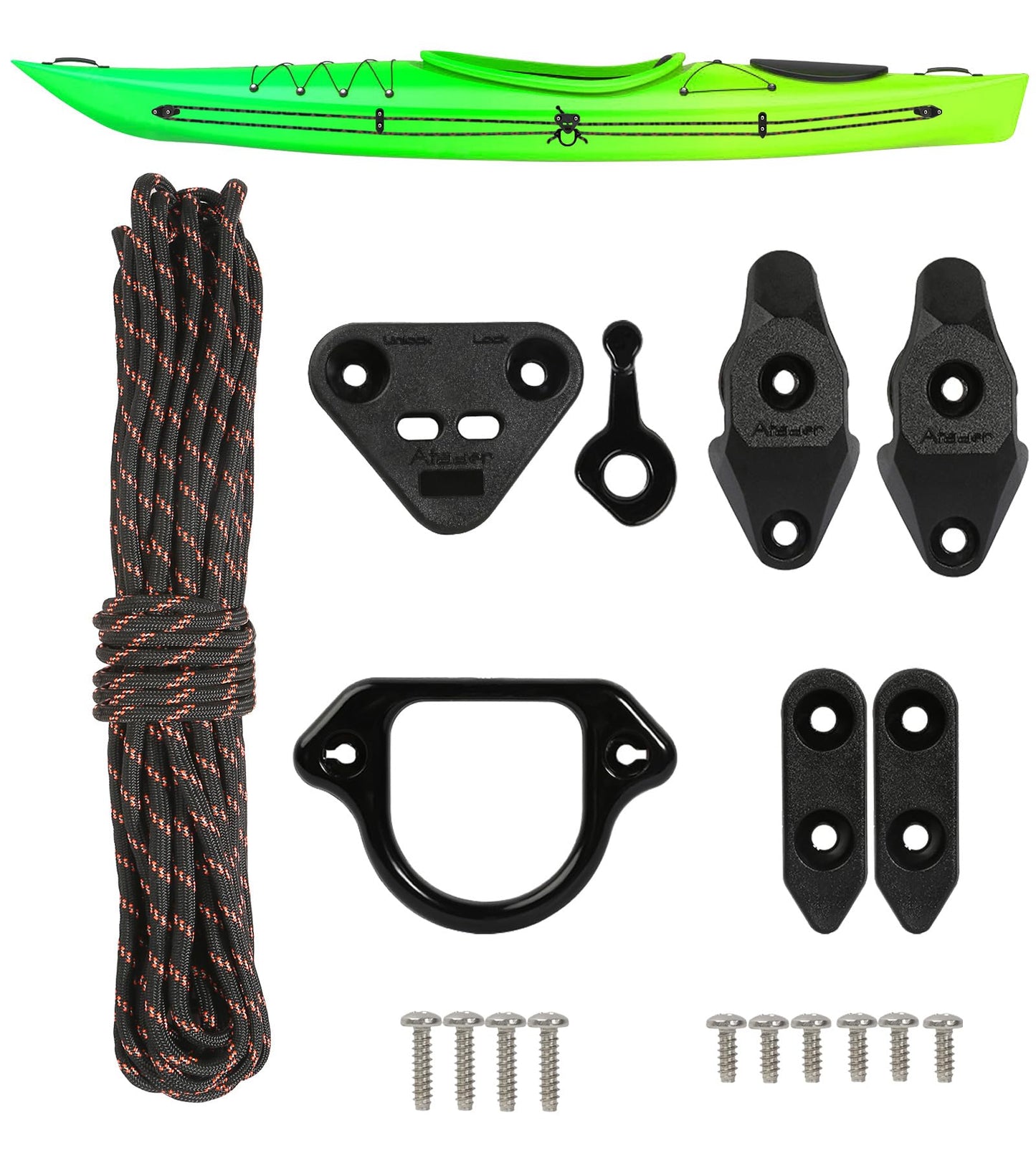 Atader Kayak Anchor Trolley Kit, Standard Anchor Trolley System for Kayak Canoe, Suitable for Freshwater and Saltwater Use, with Stainless Steel Screws