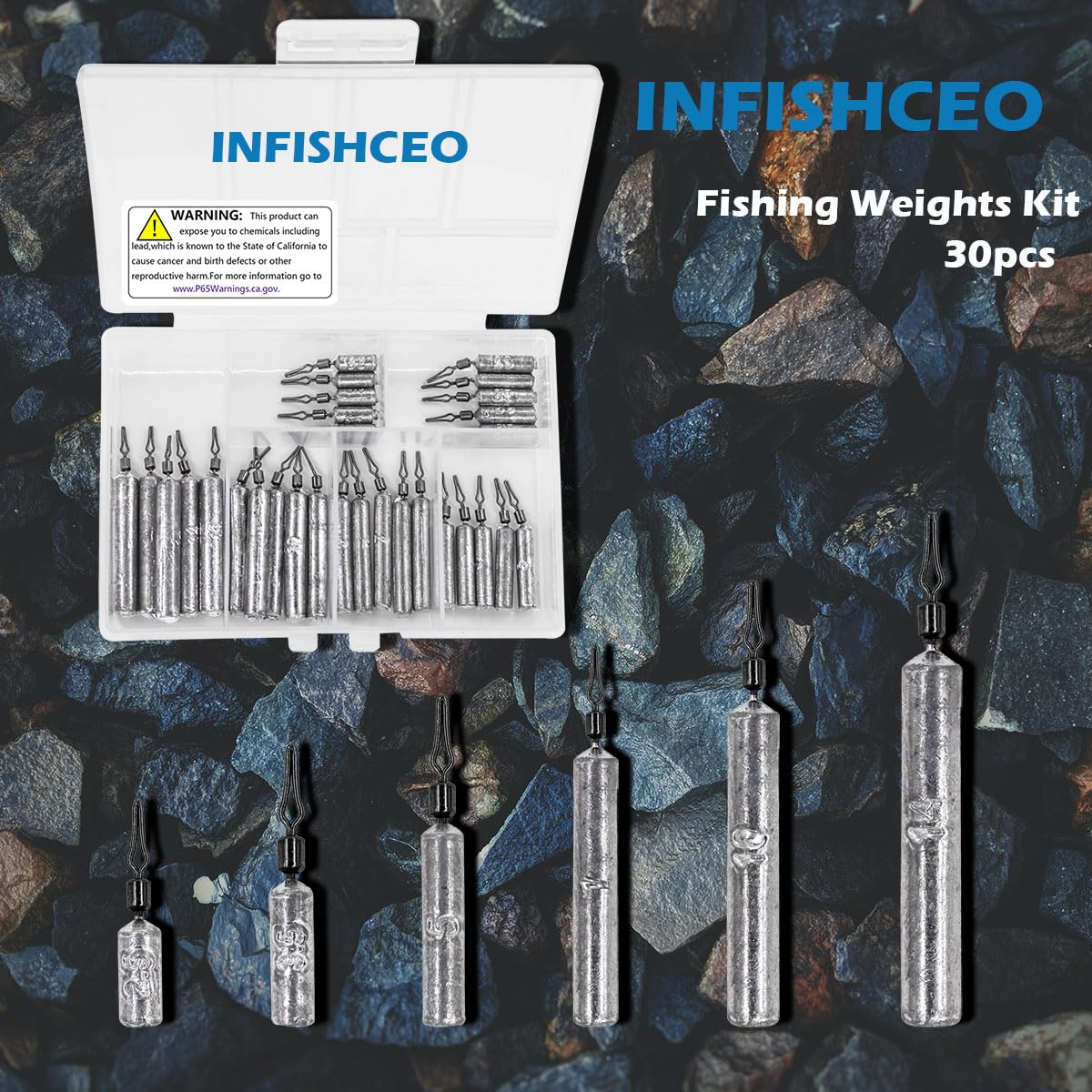 INFISHCEO Fishing Weights Sinkers Set, 30/27/45pcs Drop Shot Fishing Weight for Saltwater Freshwater Bass Fish