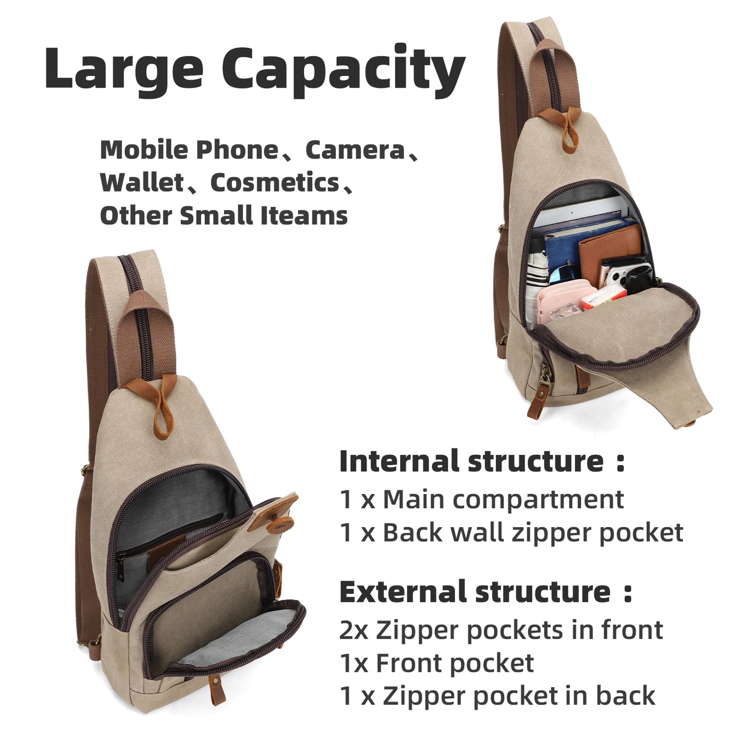 KL928 Canvas Sling Bag Crossbody Backpack Shoulder Casual Rucksack for Men Women