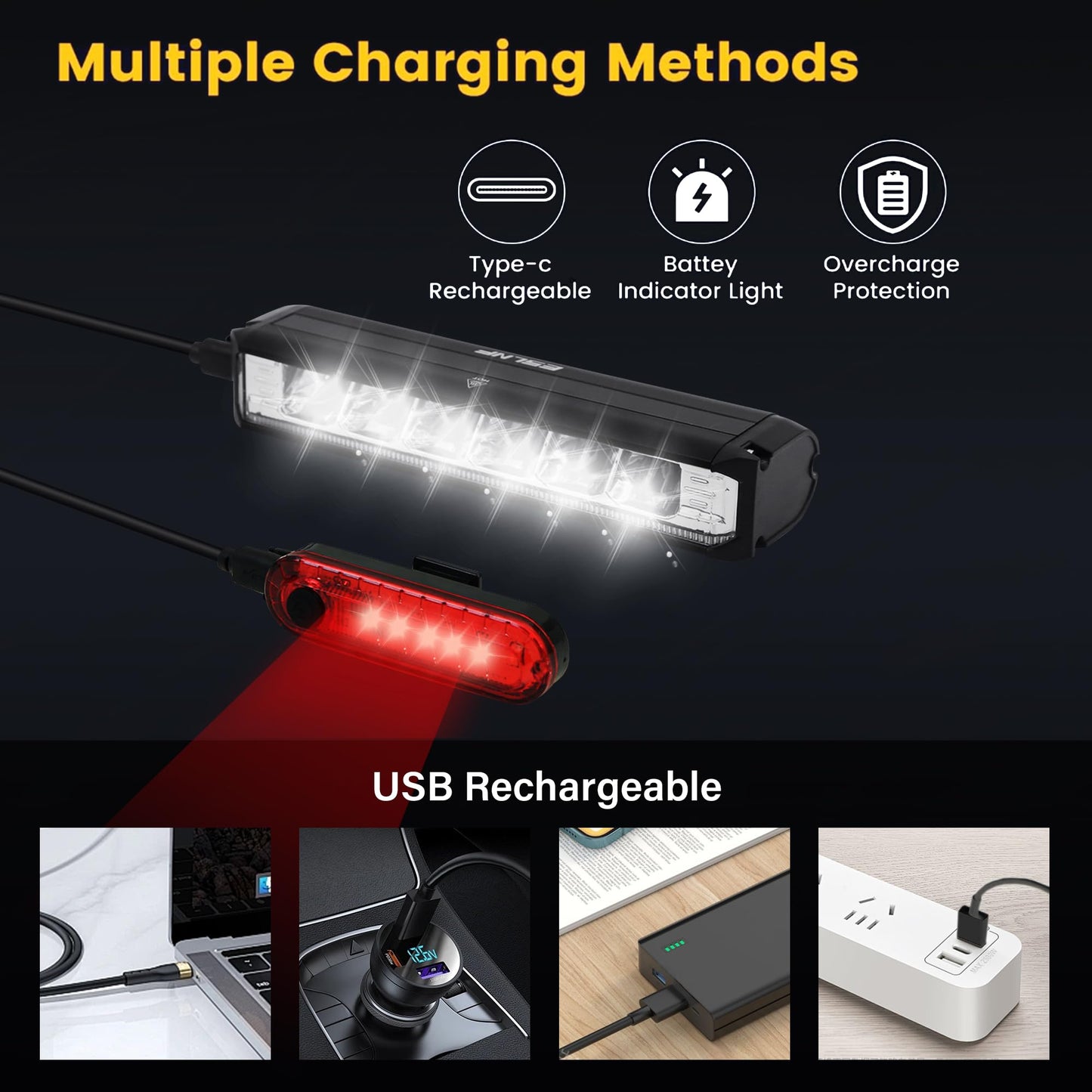 1800 Lumen Super Bright LED Bike Light Set - IPX5 Waterproof USB Rechargeable Bicycle Lights for Night Riding, Mountain & Road Cycling - High Brightness, Essential Bike Accessories