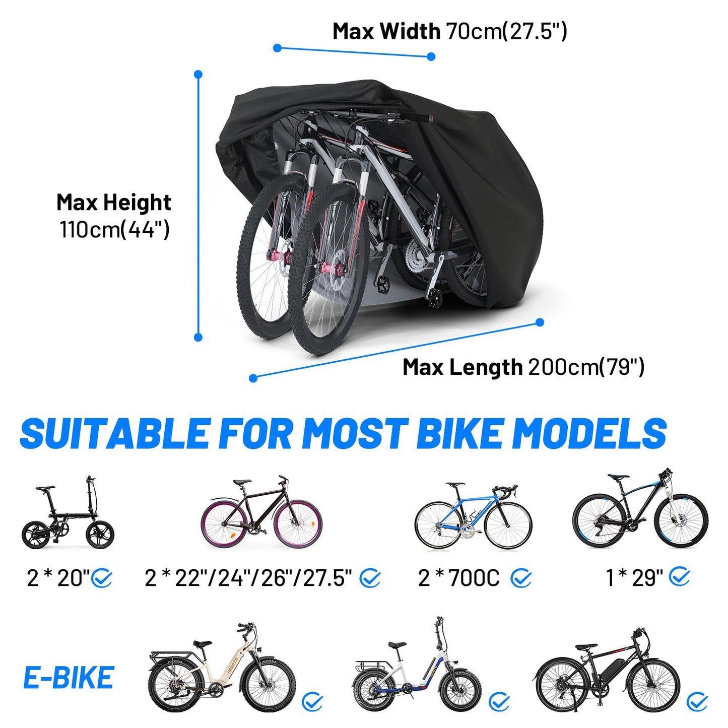 Favoto Bike Cover Waterproof Outdoor - Bicycle Covers for 1 or 2 Bikes Outside Storage Rain Dust Sun Wind Proof with Lock Hole Storage Bag for Ebike Mountain Road Electric Bike