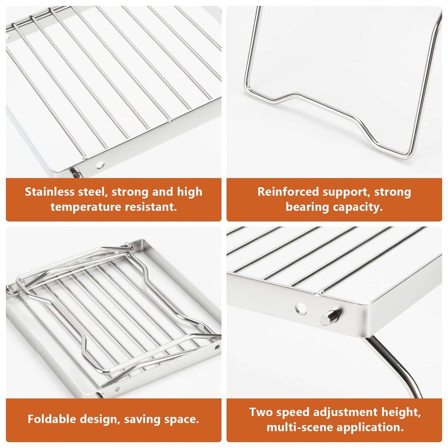2pcs Folding Campfire Grill, 304 Stainless Steel Portable Campfire Grill Grate Small Camping Campfire Grill Grate Over Fire Pit Camping Grill for Outdoor Backpacking BBQ