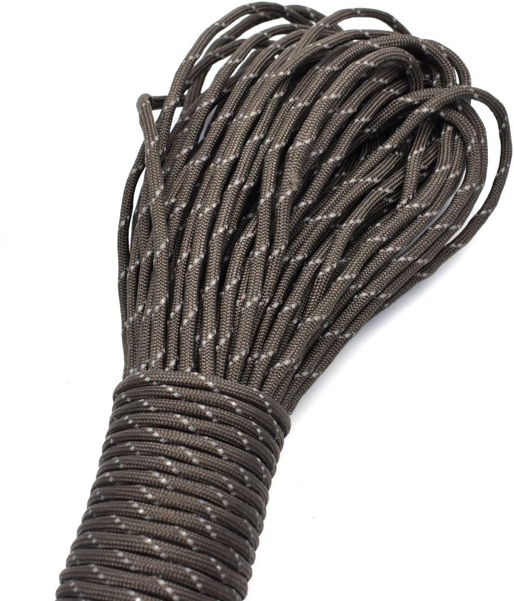 100FT Reflective Paracord 7 Core Parachute Cord (10# Olive Green)