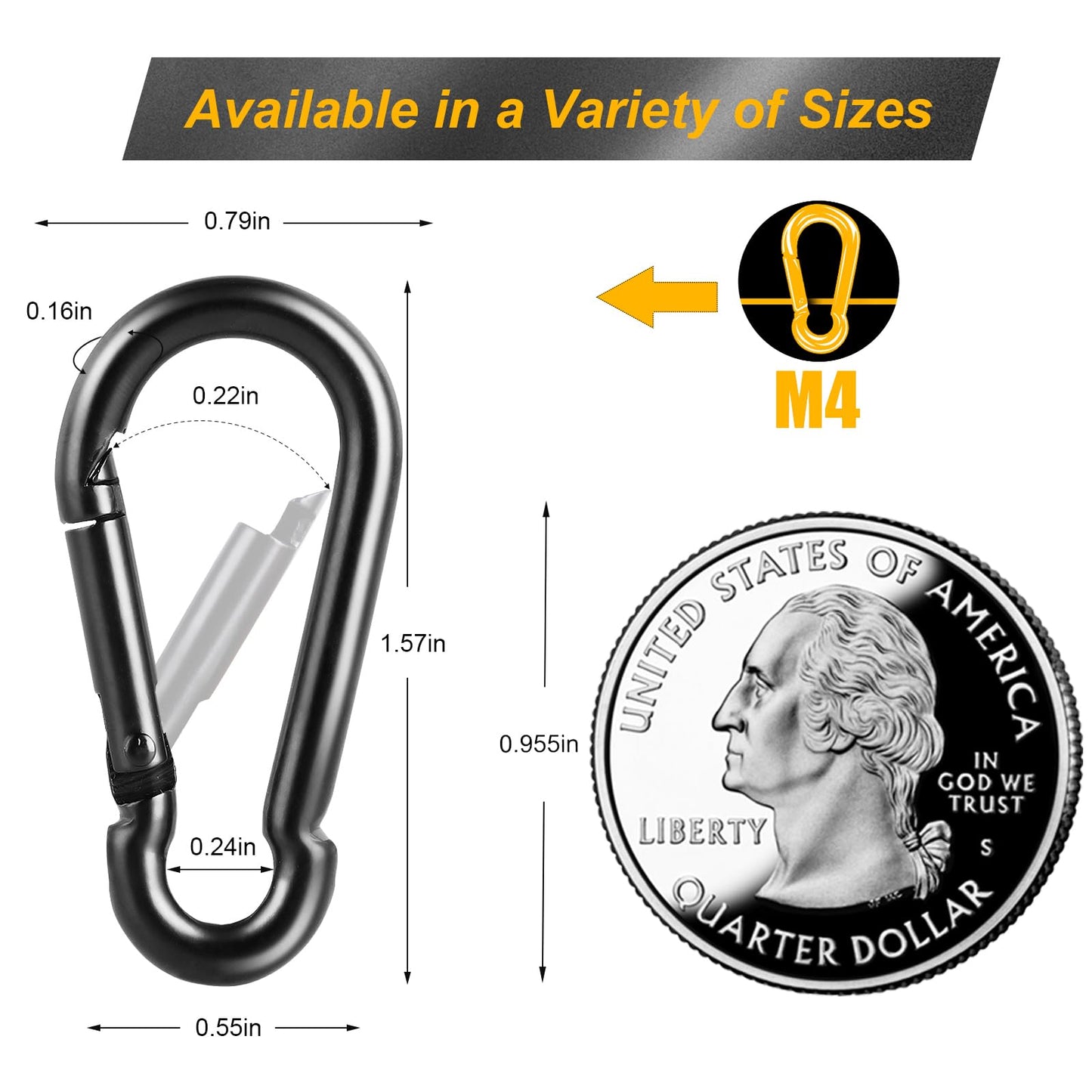 DELSWIN 6 Pcs Heavy Duty 3" Black Carabiner Clip and 12 Pcs Spring Snap Hook
