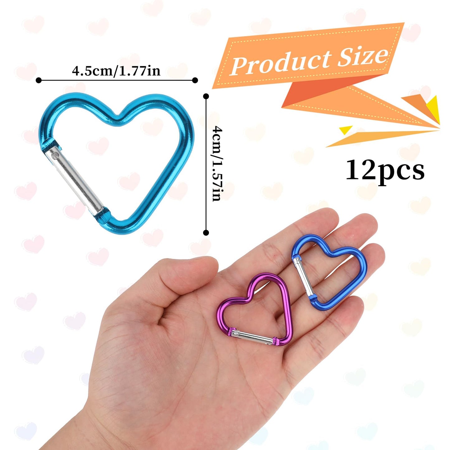 12Pcs Heart Shaped Carabiner,Aluminum Heart Keychain,10 Colors Hearts Keychain Clip for Dog Leash Water Bottle Holder,Outdoor Travel Walking